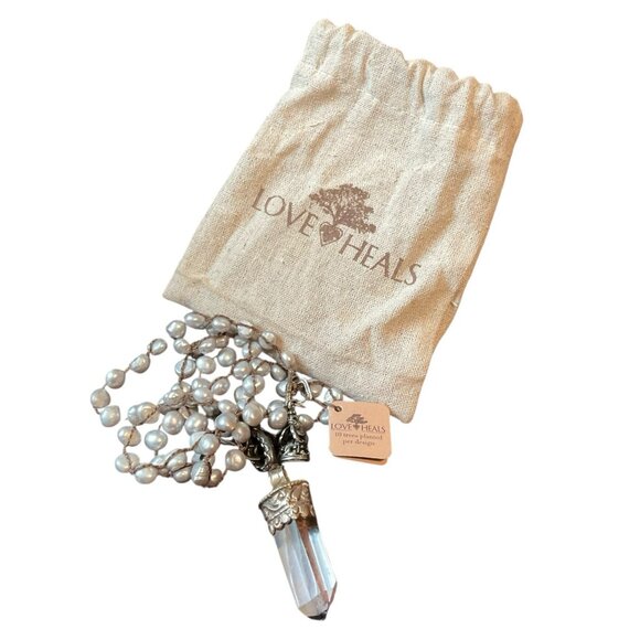 Love Heals Pearl Charm Statement Necklace With Crystal Pendant - Picture 2 of 10